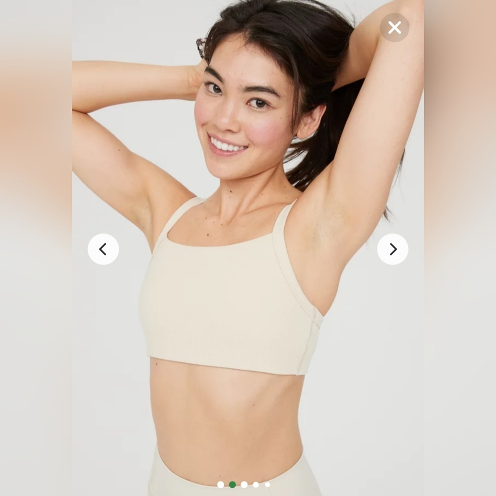 Offline By Aerie Cream Ribbed Sports Bra Large Activewear Athleisure Gym Workout